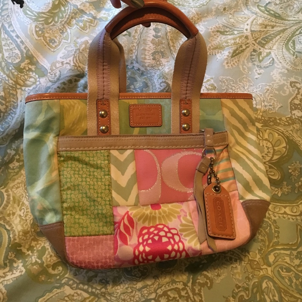 Coach small pastel patchwork tote bag